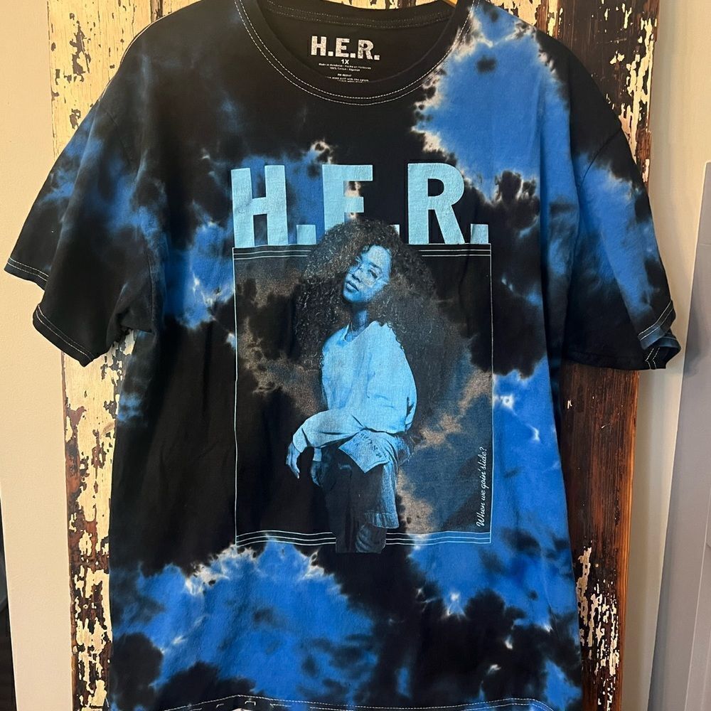 H.E.R. Shirt Blue Tie Dye Size women’s 1X When We Goin’ Slide Concert T-shirt.
